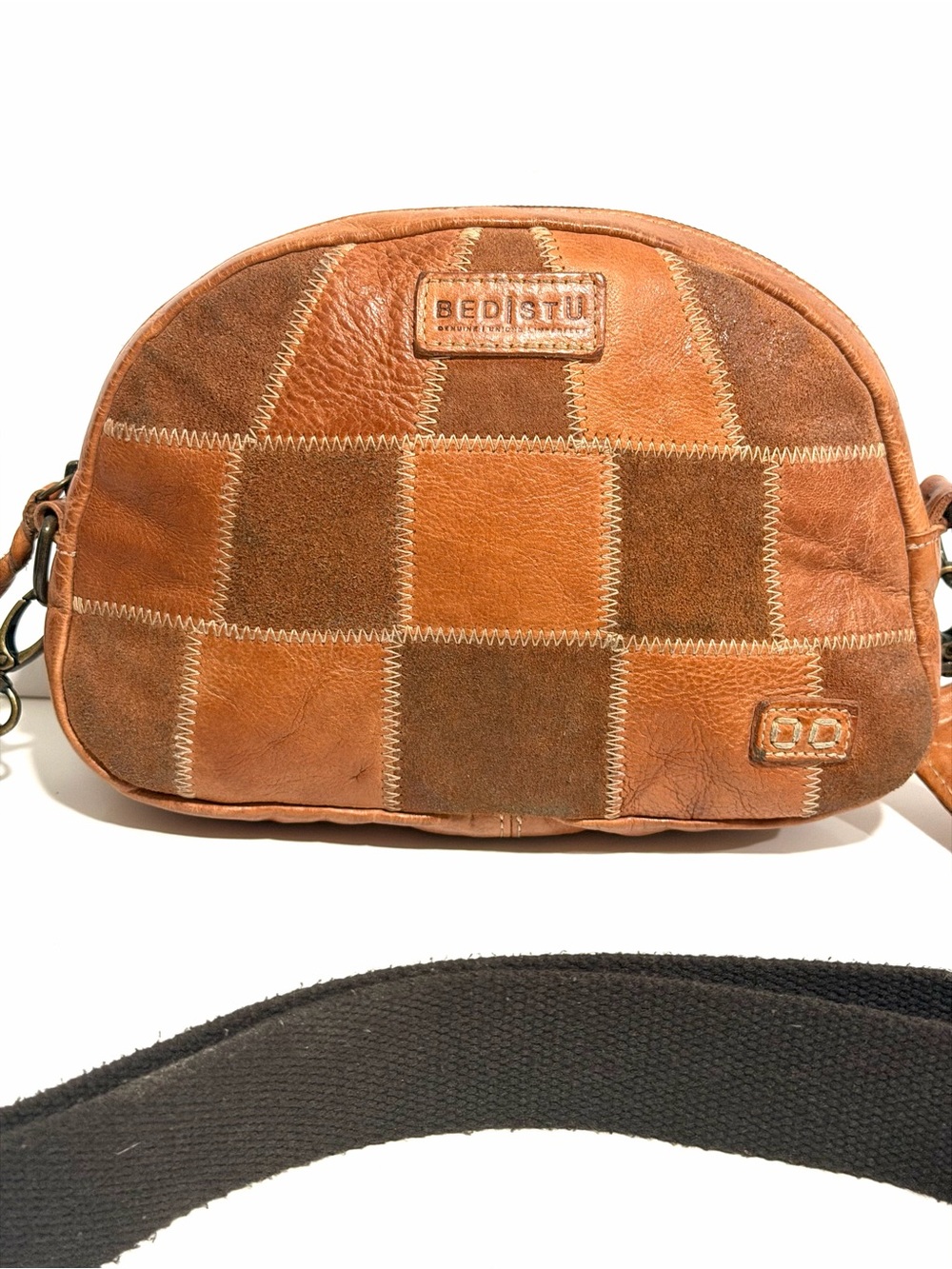 Bed Stu Abundance Patchwork Leather Sling Belt Bag Brown Crossbody Waist Pack - Picture 5 of 16